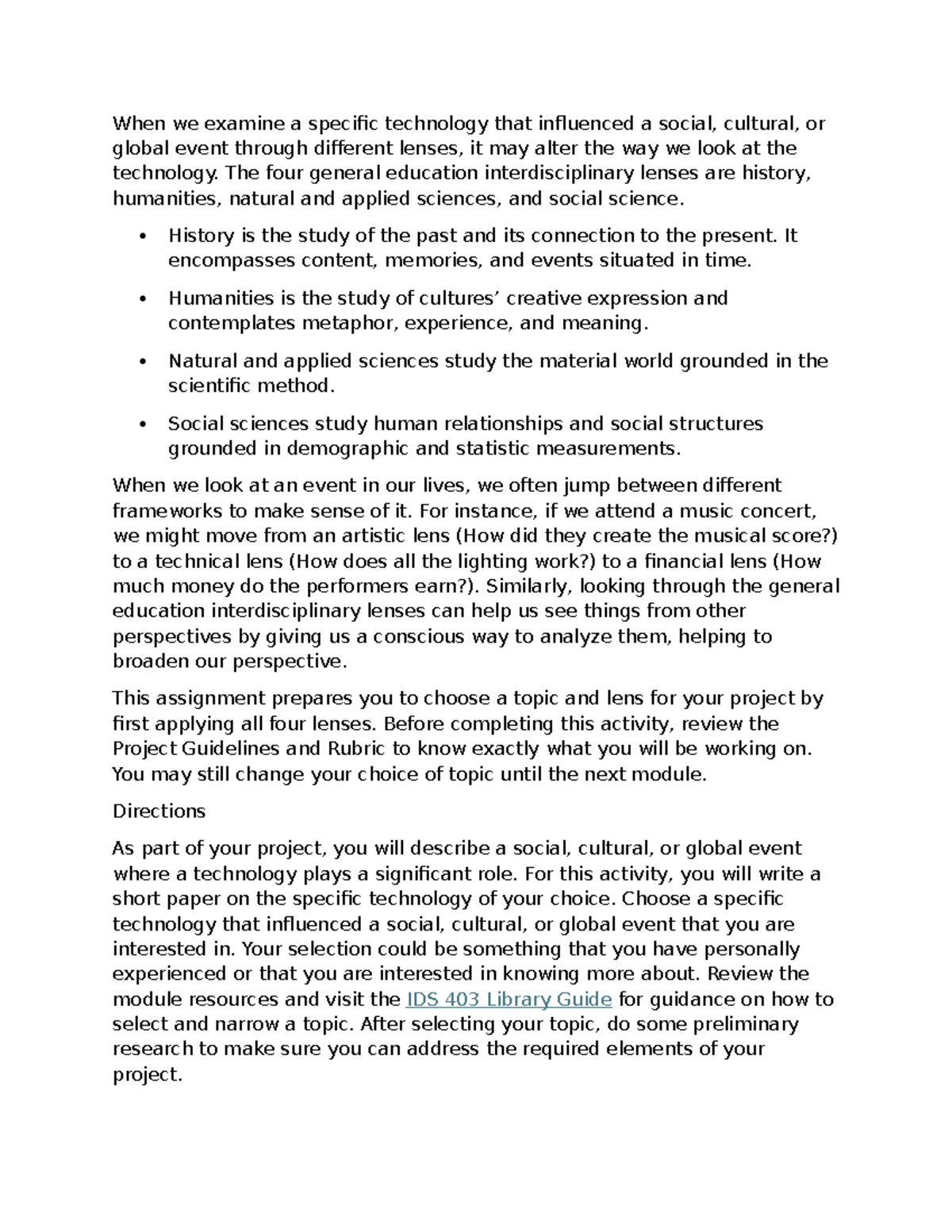 IDS 403 Guidelines & Rubric: Module 1 - Analyzing Technology's Impact ...