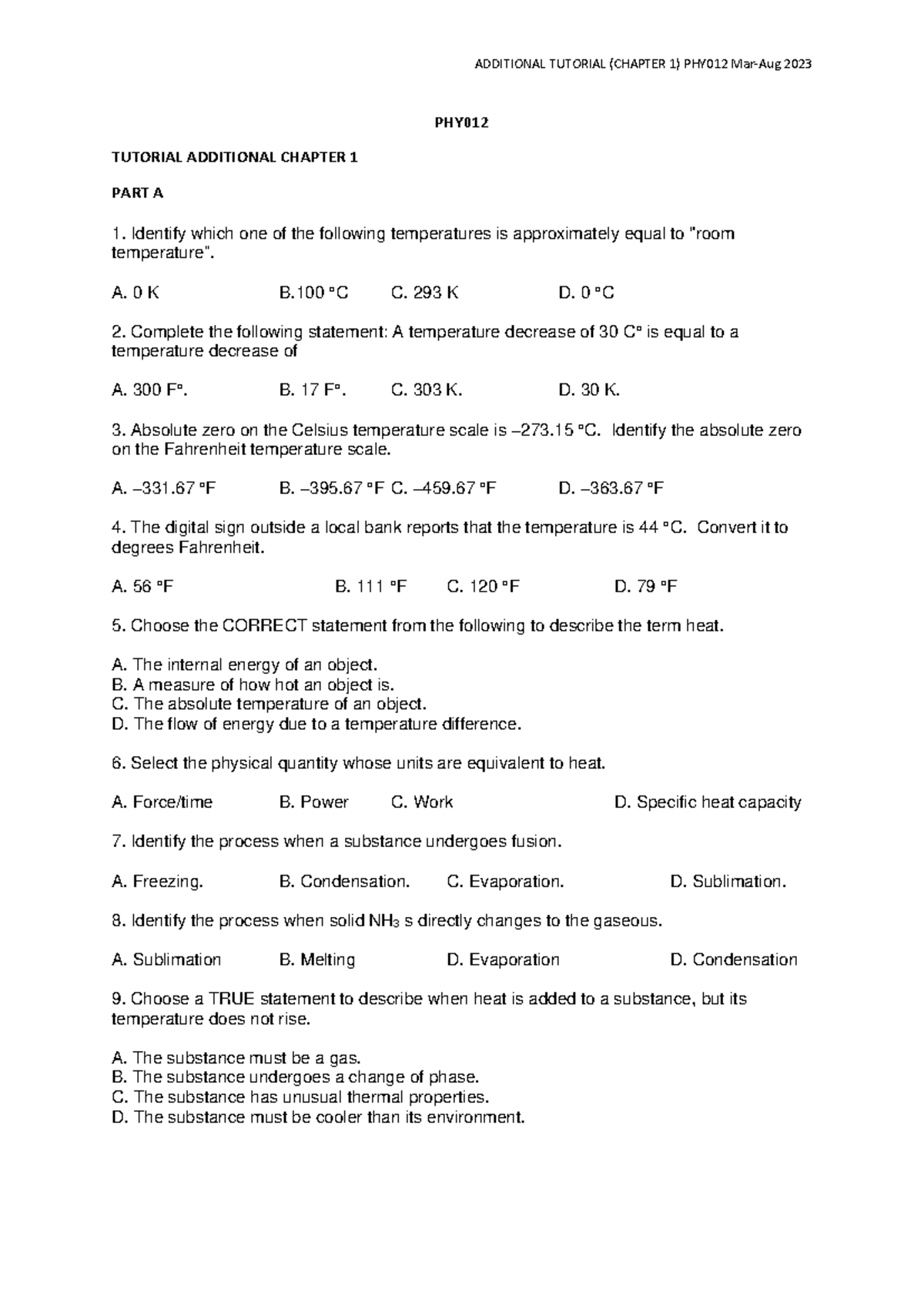 Tutorial Chapter 1 Additional Questions PHY012 2023 - Studocu