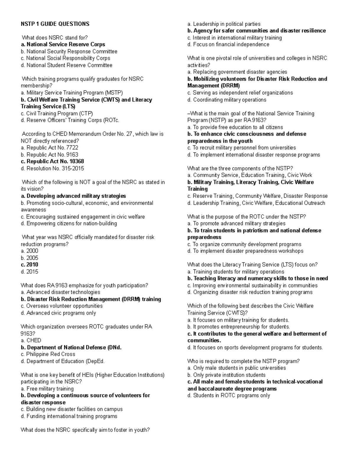 Copy of NSTP 1 Guide Questions - NSTP 1 GUIDE QUESTIONS What does NSRC ...