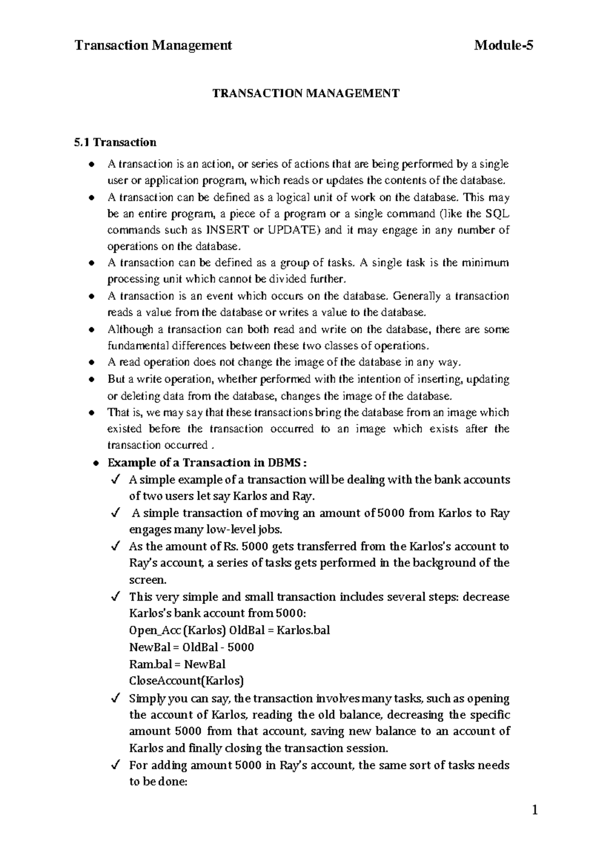 Module-5 - Notes on Transaction Management in DBMS - Studocu