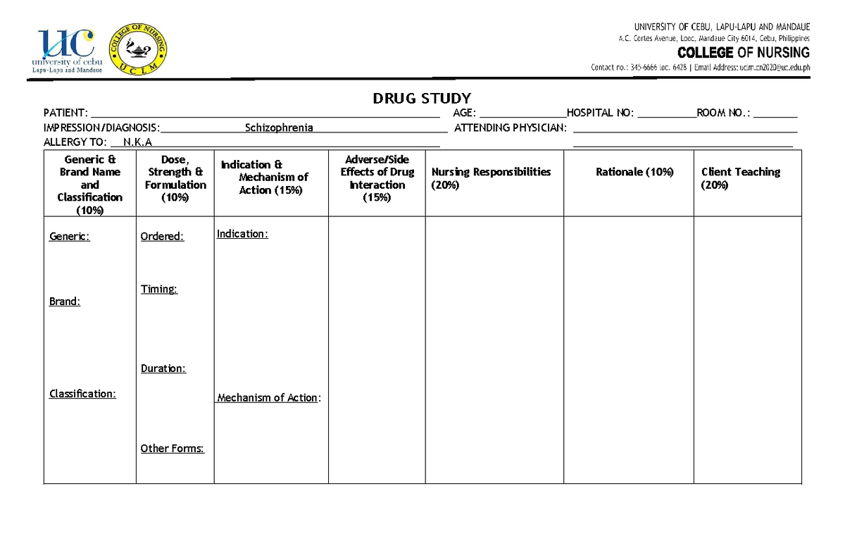 Drug-Study-Format-1-1 - DRUG STUDY PATIENT: AGE: HOSPITAL NO: ROOM NO ...