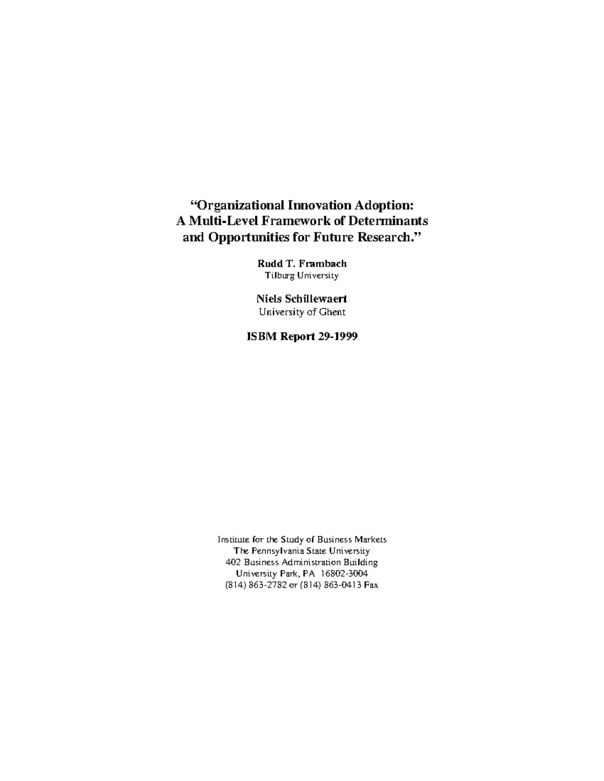 Organizational Innovation Adoption: Framework & Future Research ...