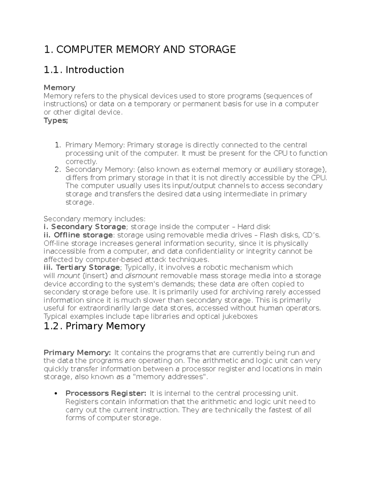 SIT100 Lecture Notes - Intro to Computer Memory and Motherboard - Studocu