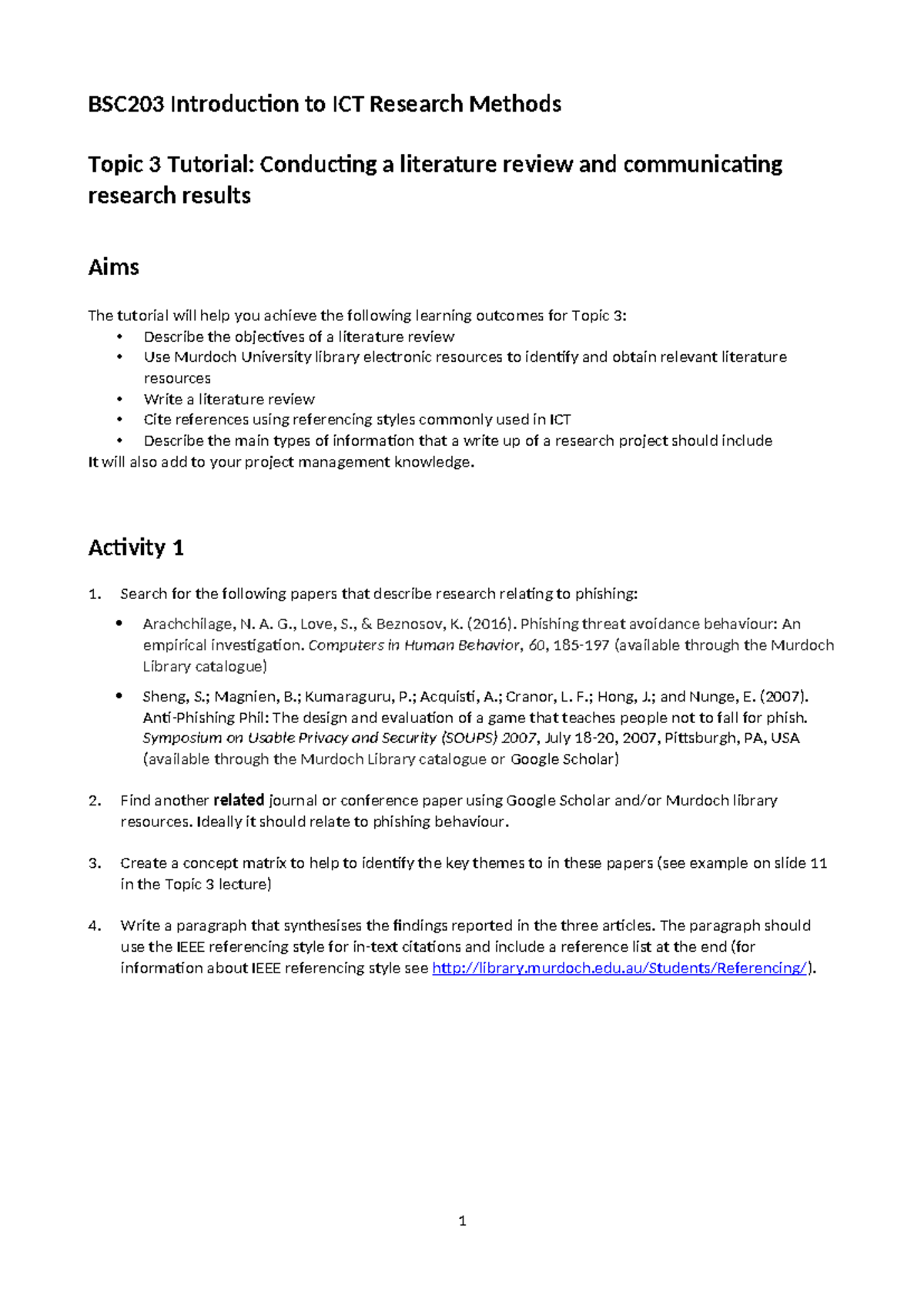 BSC203 Tutorial 3 - tut3 - BSC203 Introduction to ICT Research Methods ...
