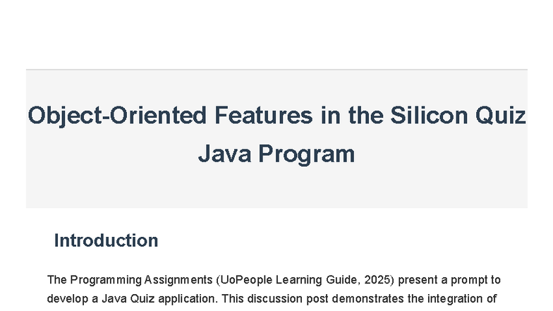CS1102 Java Quiz Program Features and OOP Principles Discussion - Studocu