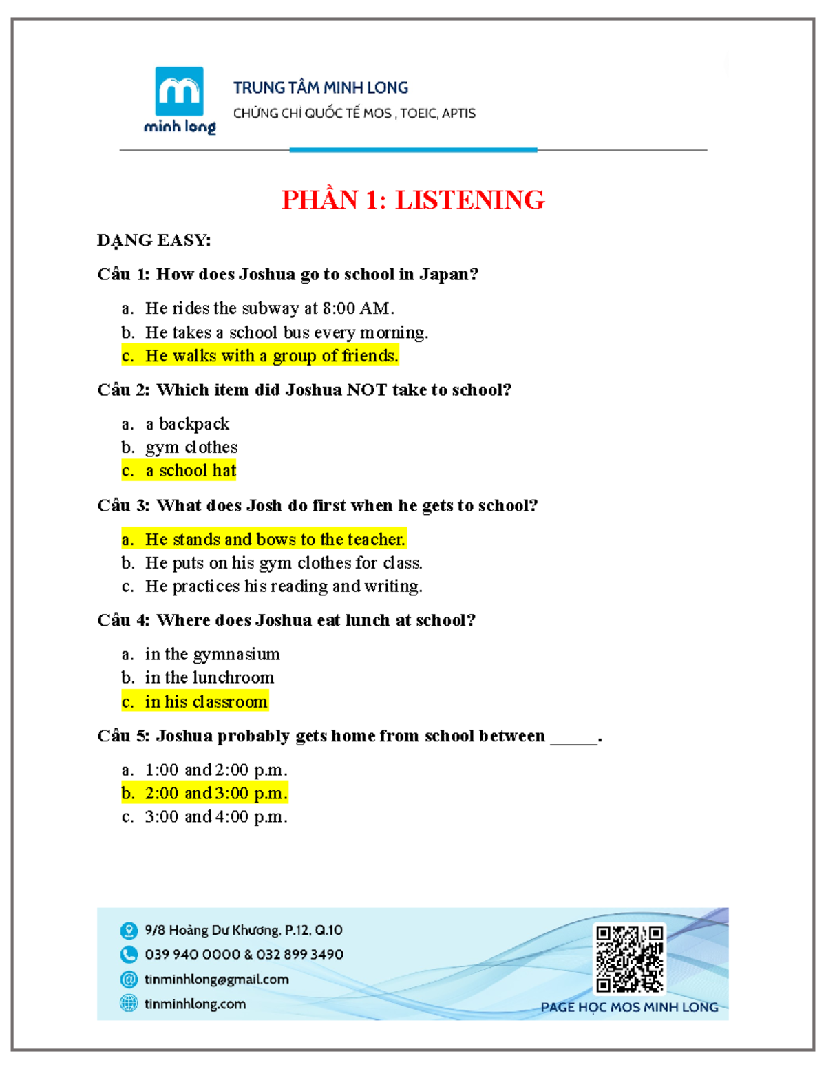 ĐỀ tham khảo TADV - Exam Listening and Grammar Practice - Studocu