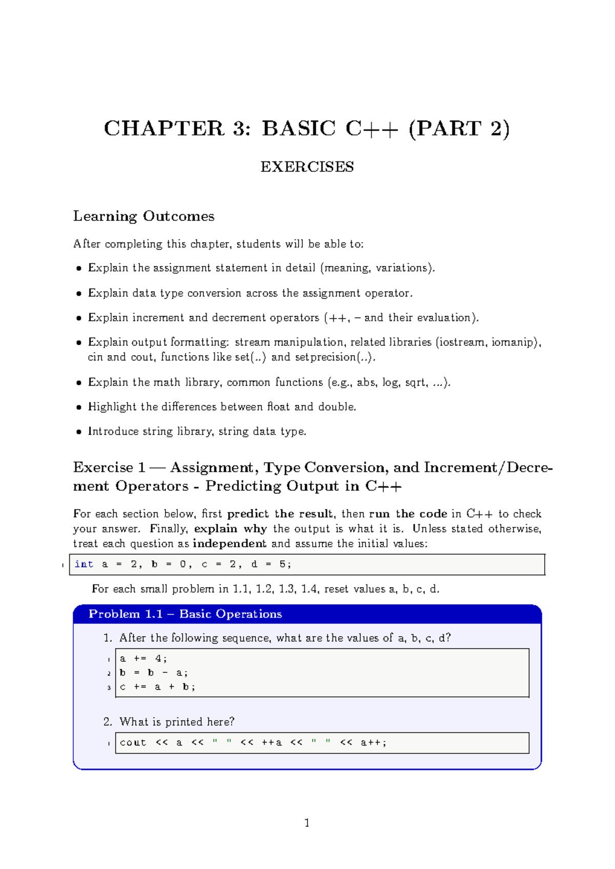 CH3: BASIC EXERCISES ON ASSIGNMENT, OPERATORS & STRINGS - Studocu