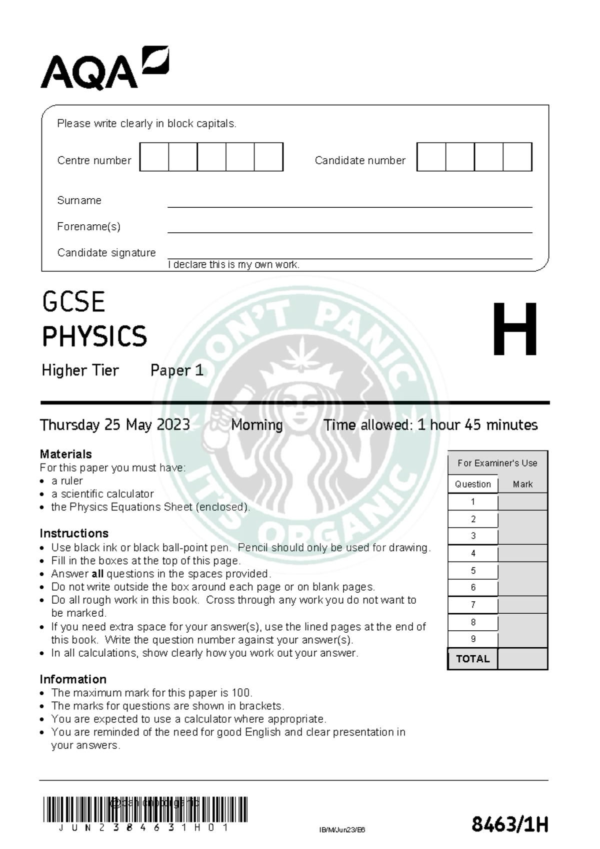 GCSE Physics 8463/1H Higher Tier Exam Paper - 25 May 2023 AM - Studocu