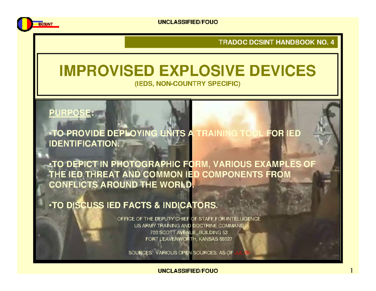 IED Identification Update - DCSINT Handbook No. 4 (Jul 2006) - Studocu