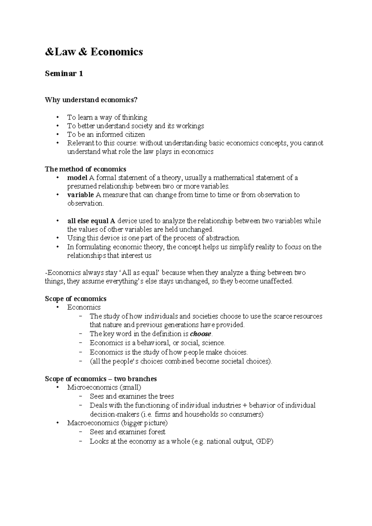 Economics Seminar 1: Understanding Key Concepts in Law & Economics ...