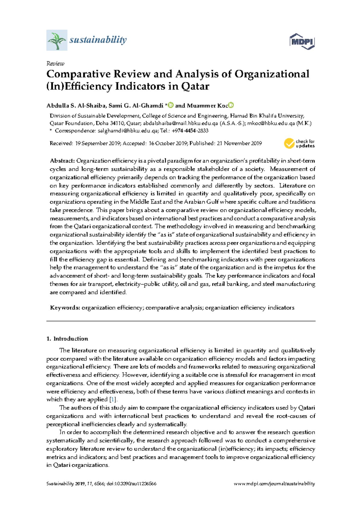 Comparative Analysis of Organizational Efficiency Indicators in Qatar ...