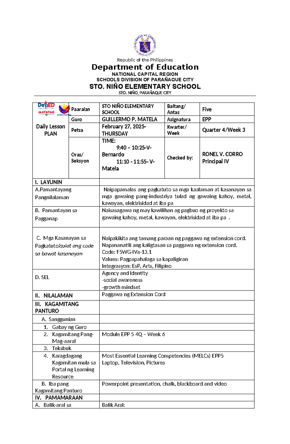 COT EPP - Daily Lesson Plan for Quarter 4, Week 3 - Studocu
