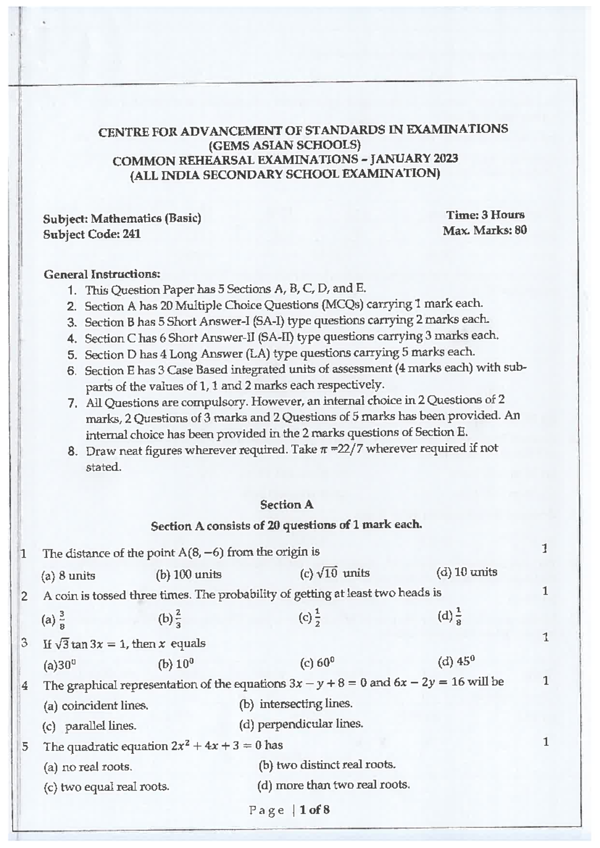 2023-Math Basic CASE - Exam Paper for CBSE Std Math Board - Studocu
