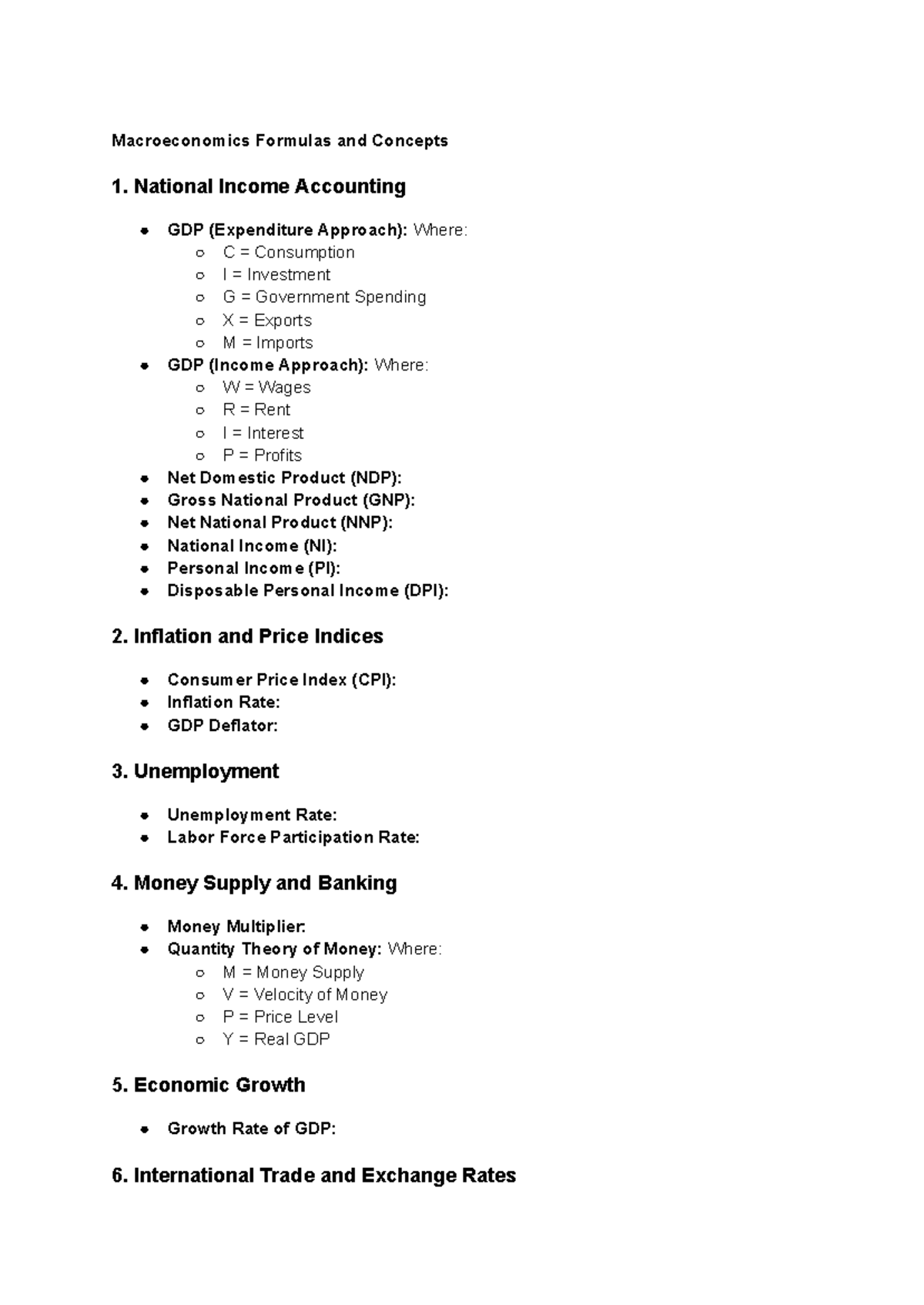 Macro Economics Formulas & Concepts: Key Formulas Explained - Studocu