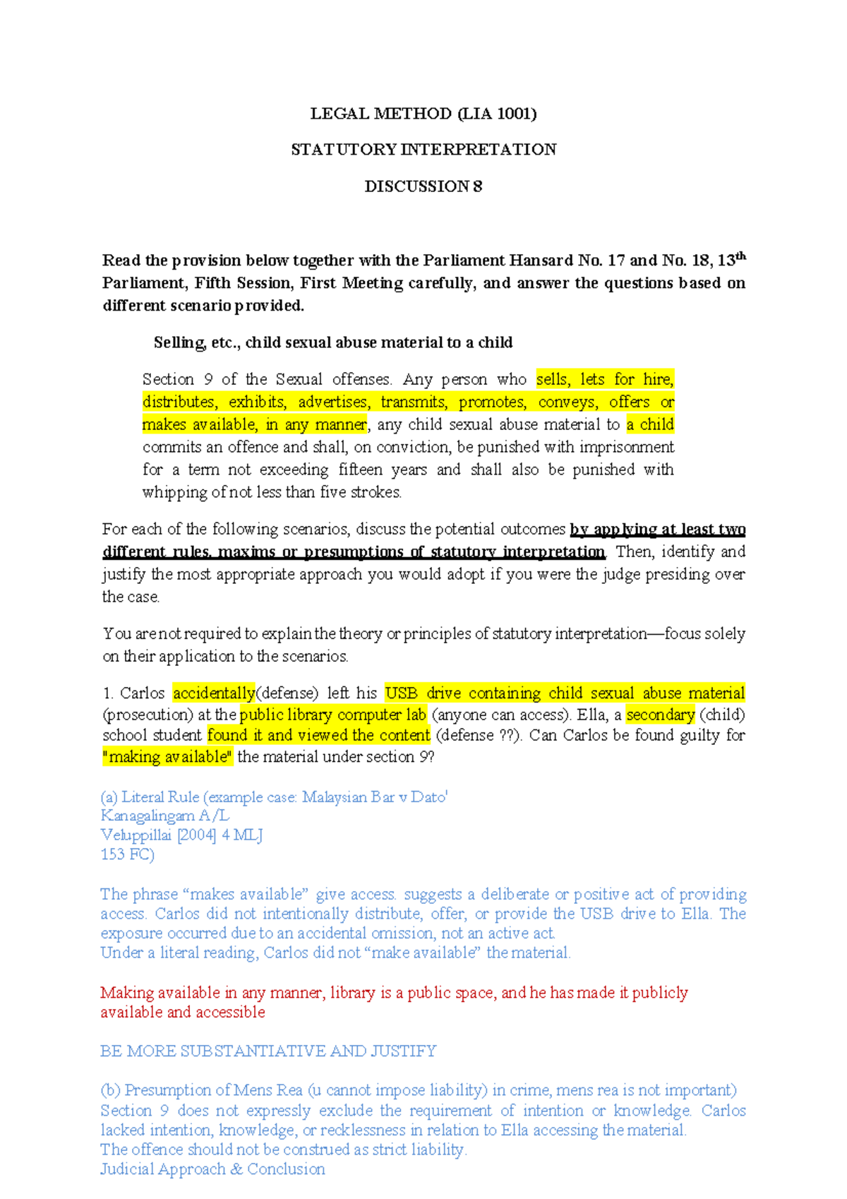 Discussion 8: Statutory Interpretation in LIA 1001 (2025) - Studocu