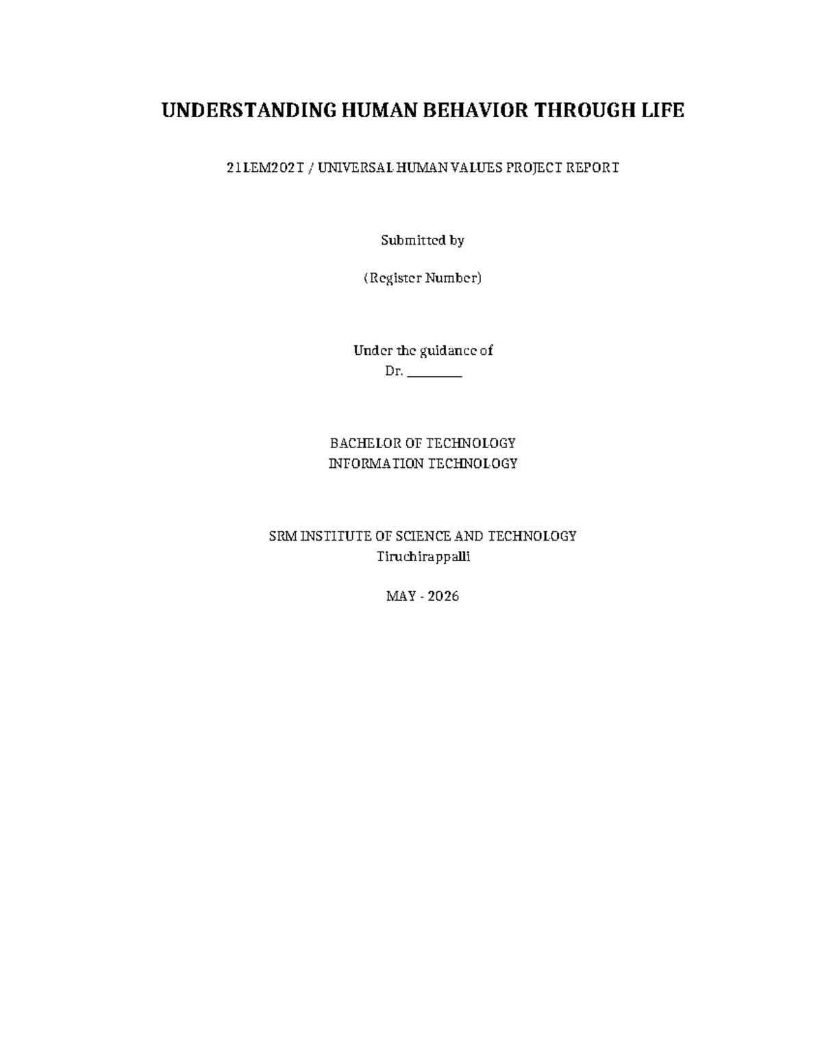 Understanding Human Behavior: A 21LEM202T Project Report - Studocu