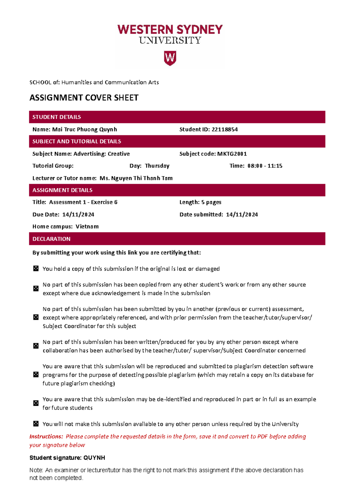 Assignment Cover Sheet Finalv 2 - SCHOOL of: Humanities and ...