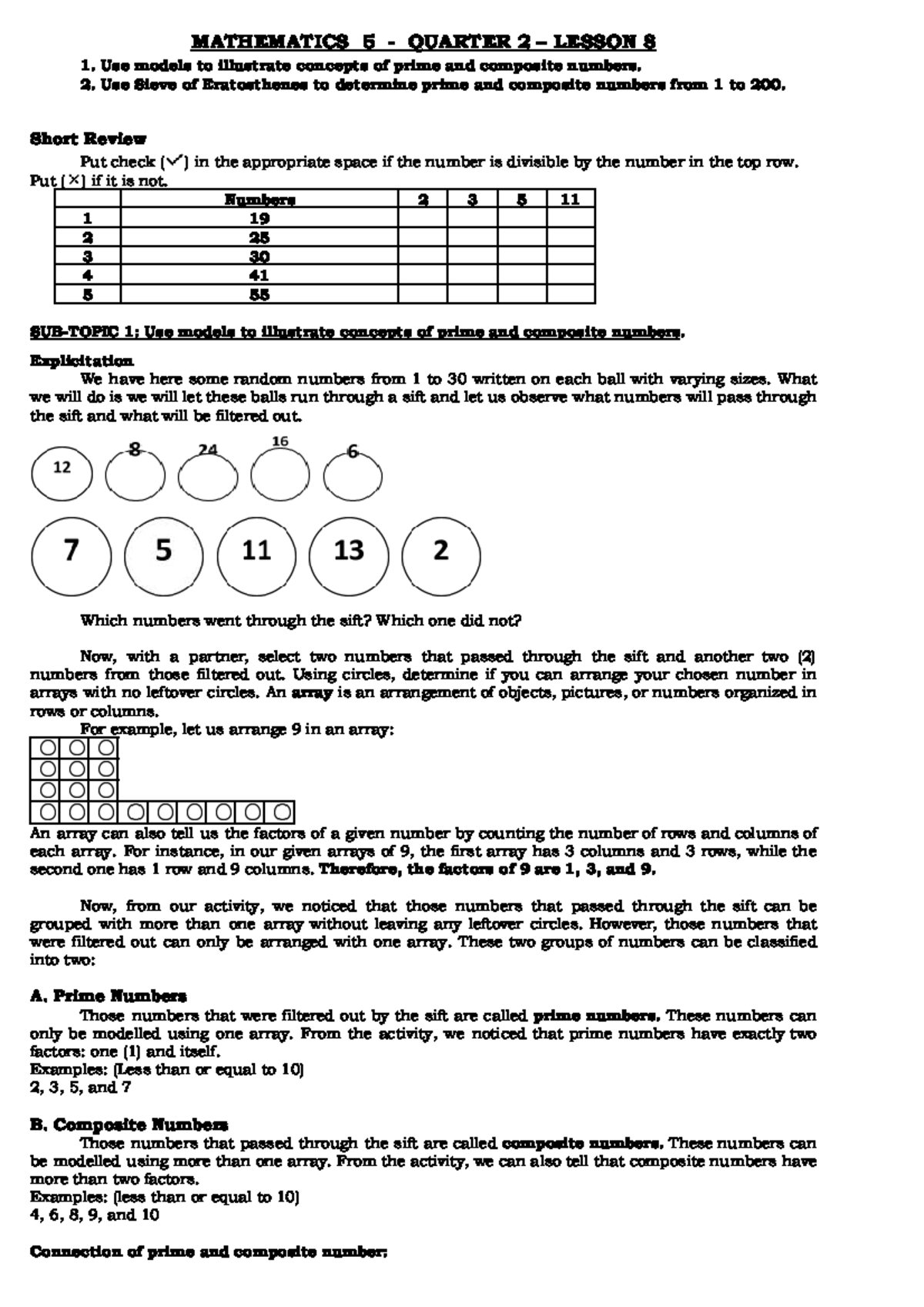 MATH 5 Q2 Lesson 8: Prime & Composite Numbers with Sieve Method - Studocu