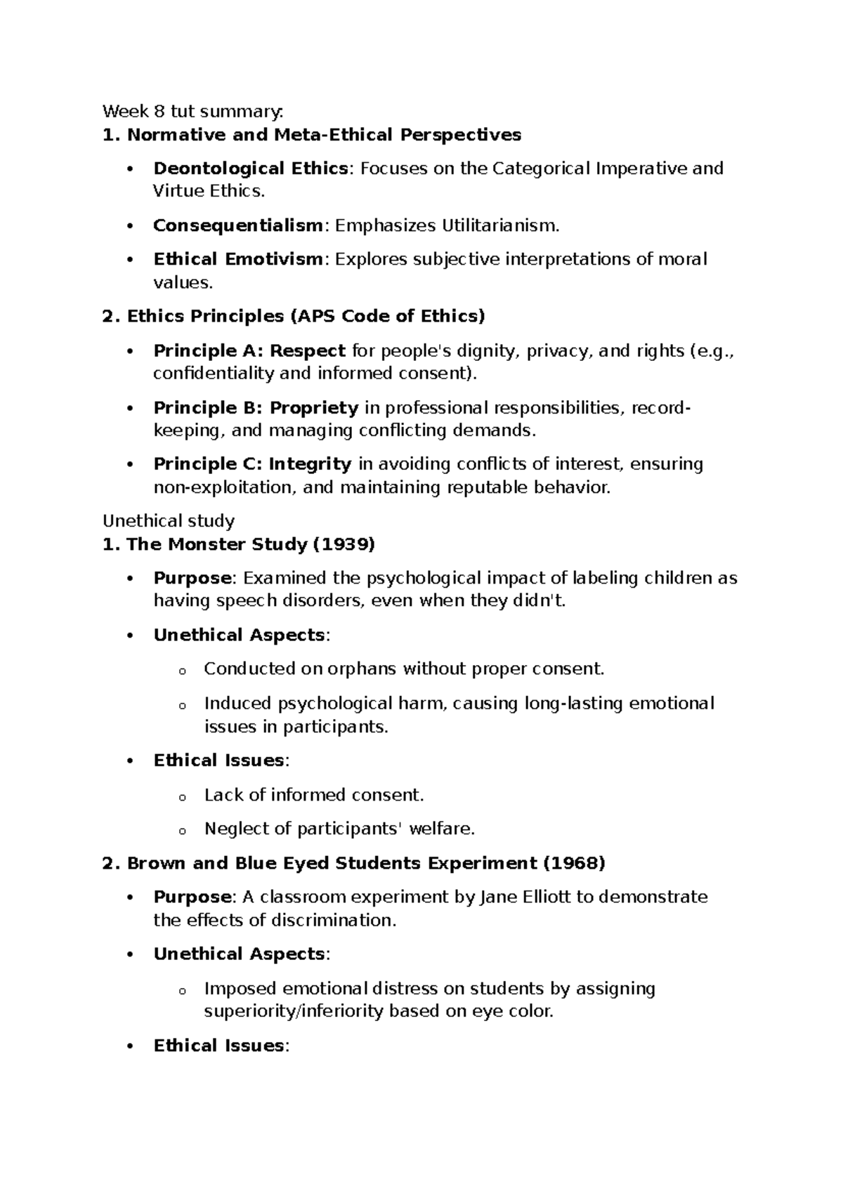 Week 8 tut summary - Tut note - Week 8 tut summary: 1. Normative and ...