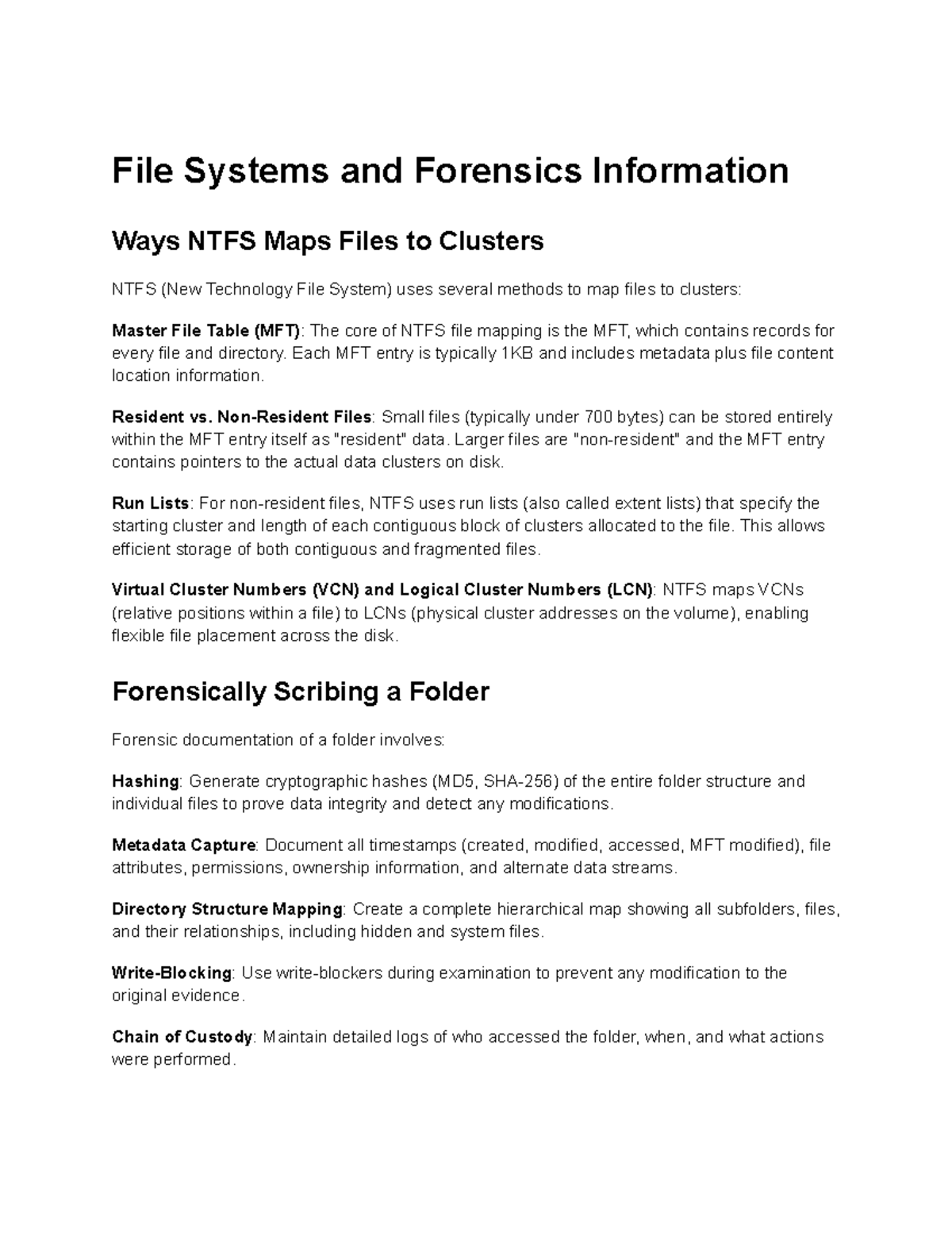 File Systems and Forensics: NTFS Mapping and Techniques - Studocu