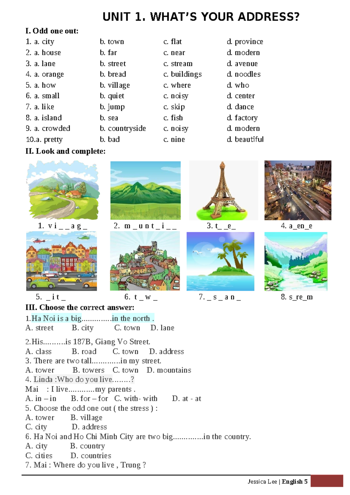 Unit 1 Lesson: Vocabulary and Grammar Exercises for English Language ...