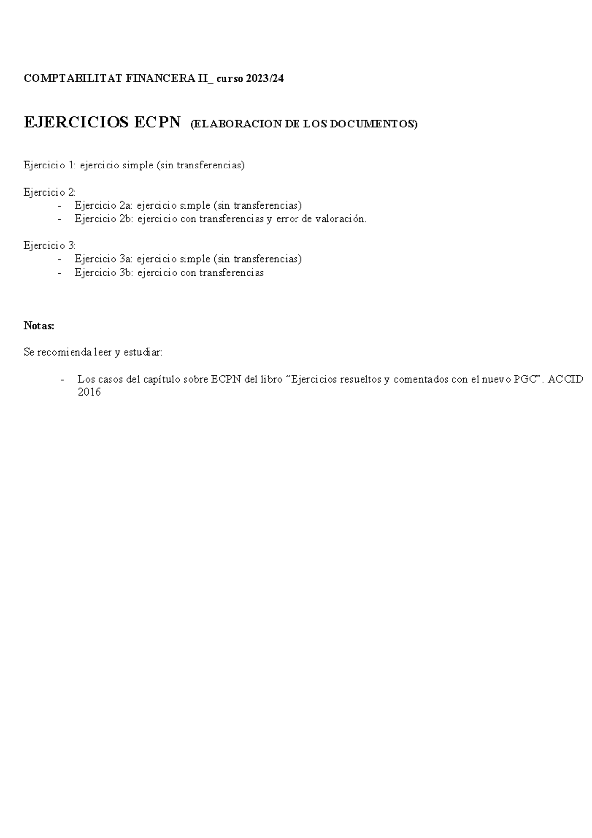 Ejercicis Elaboració ECPN Fin. II Final Septiembre 2023 - Studocu