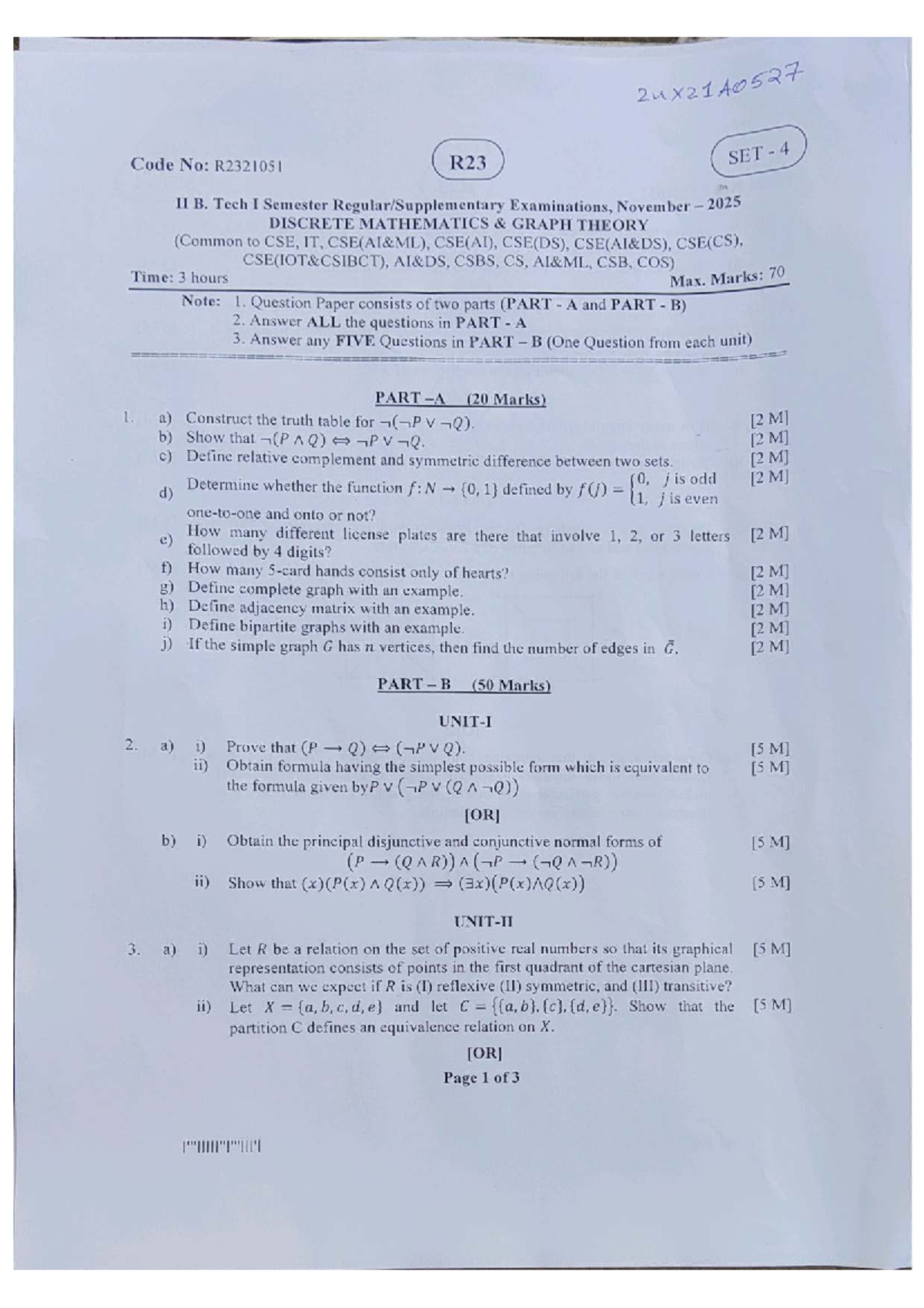 DM.GT Discrete Mathematics & Graph Theory Exam Notes R23 SET 4 - Studocu