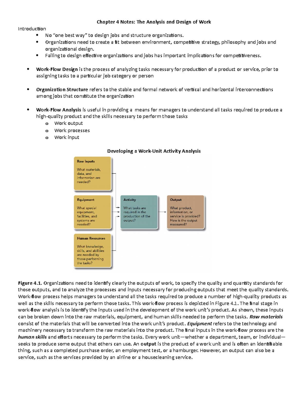 Chapter 4 Notes - Chapter 4 Notes: The Analysis and Design of Work ...