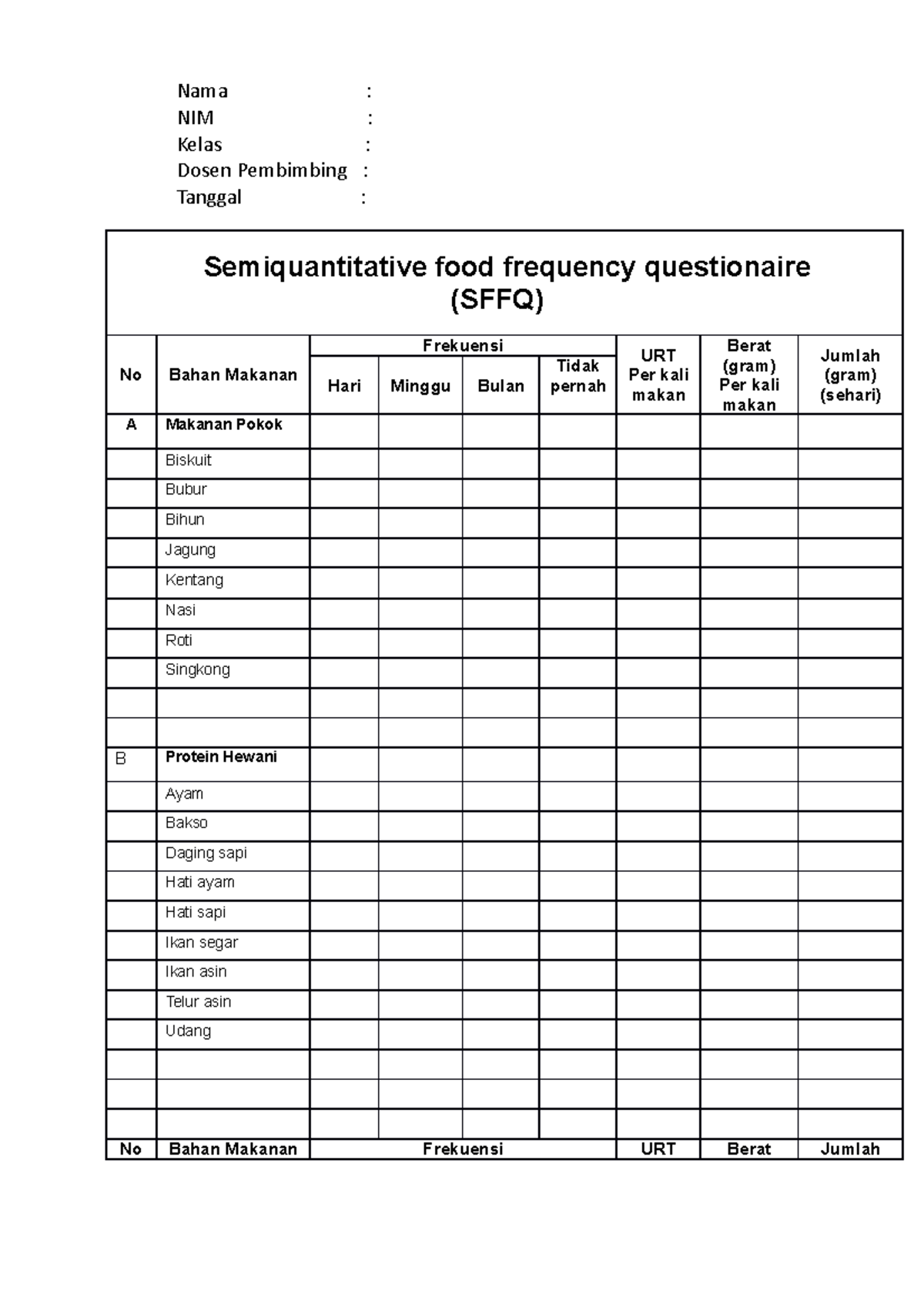 SFFQ: Semiquantitative Food Frequency Questionnaire Analysis - Studocu