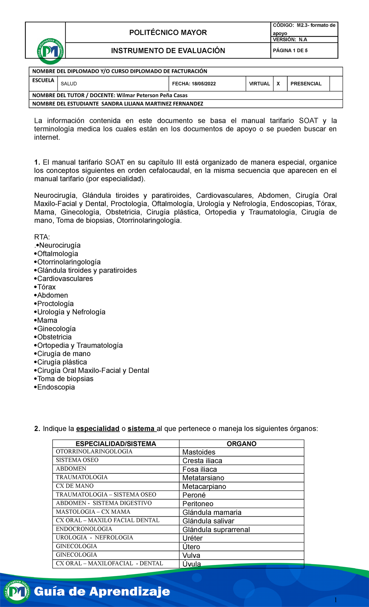 Taller de Terminología Médica #1 - Diplomado de Facturación - Document Preview