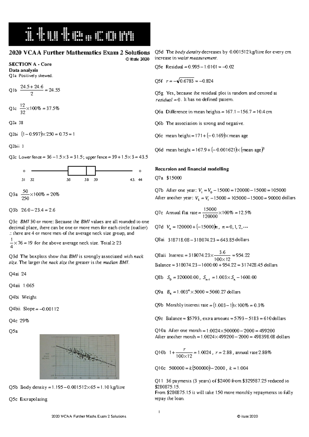 2020 VCAA Further Mathematics Exam 2 Solutions 1 - MAST30012 ...