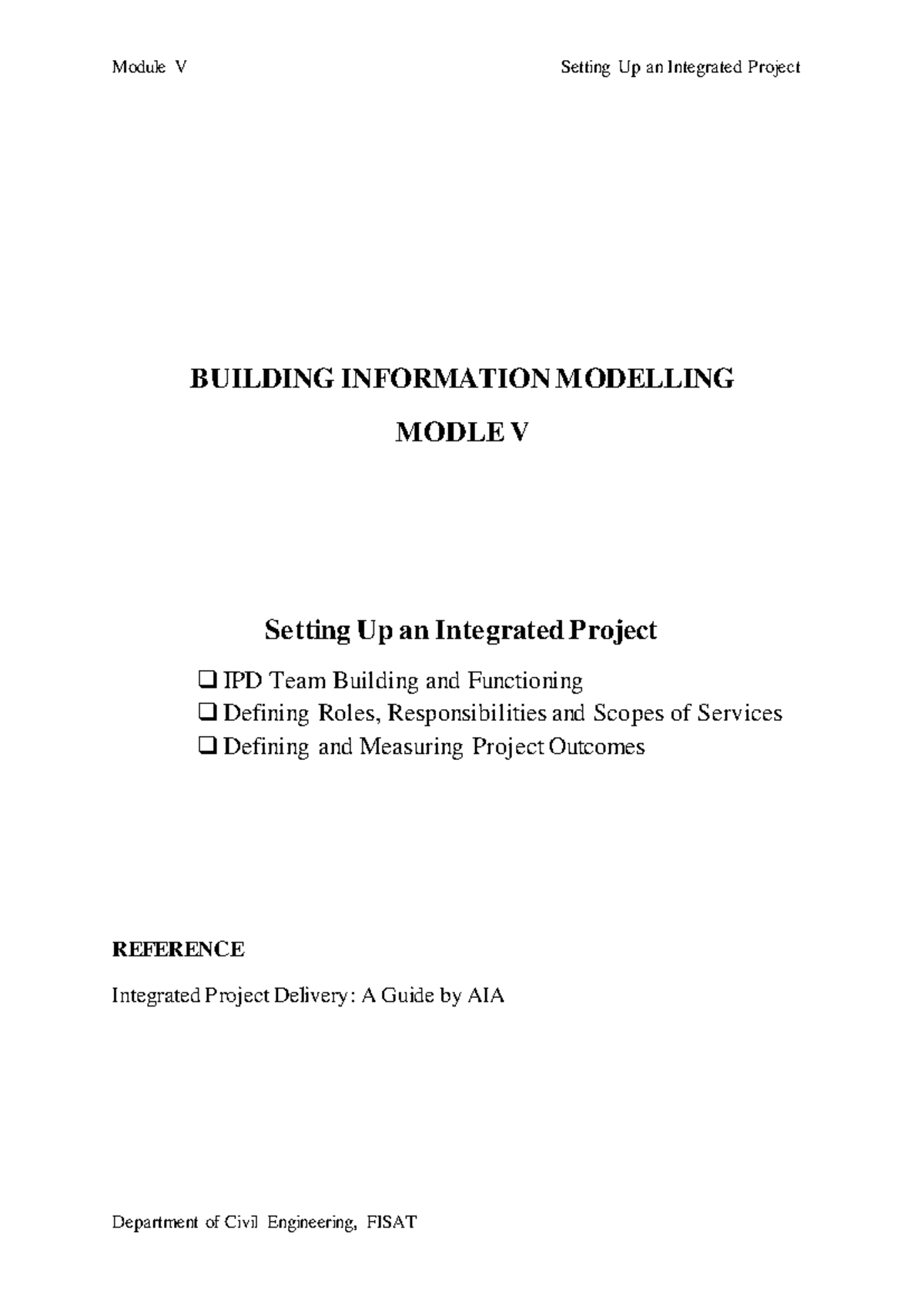 Modul V Lecture II: Setting Up an Integrated Project in IPD - Studocu
