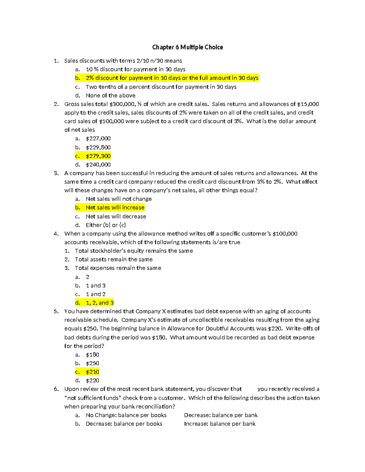 Chapter 6 MCQs - Accounting Concepts and Practices (ACCT 101) - Studocu