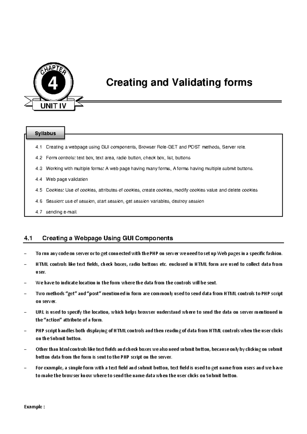 Unit-IV: Creating & Validating Web Forms with HTML & PHP - Studocu