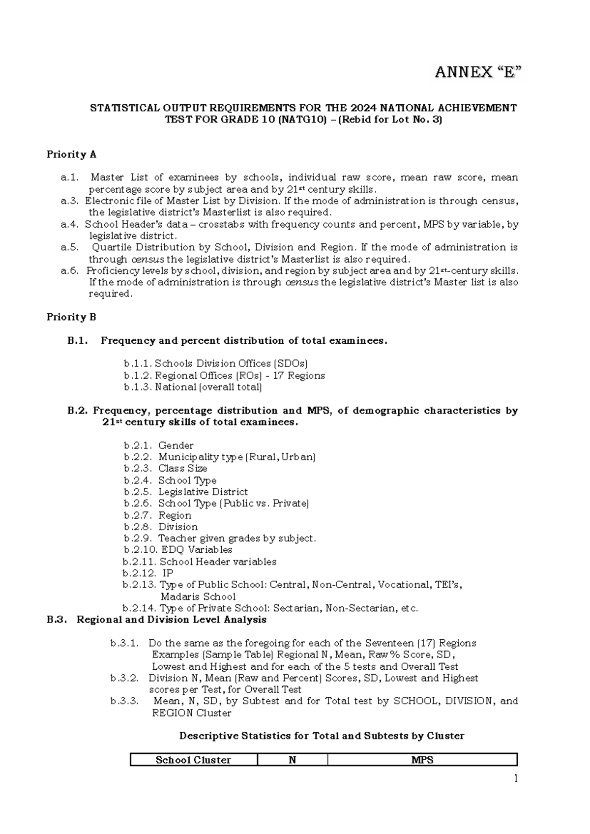 Annex E: Additional Requirements for NATG10 Statistical Outputs - Studocu