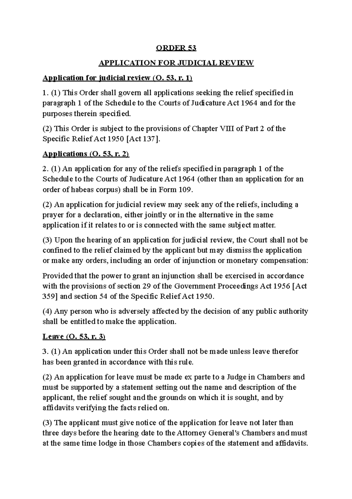 Order 53: Judicial Review Application Guidelines and Provisions - Studocu