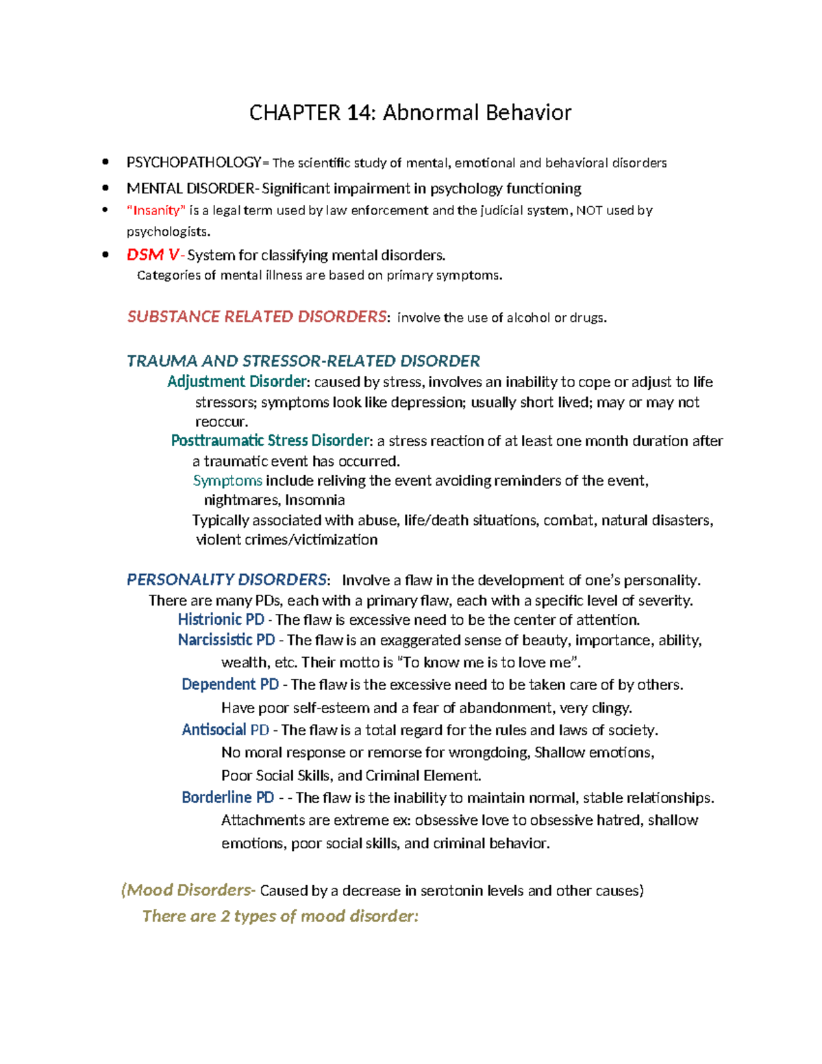 Psychology 101: Chapter 14 - Overview of Abnormal Behavior and ...