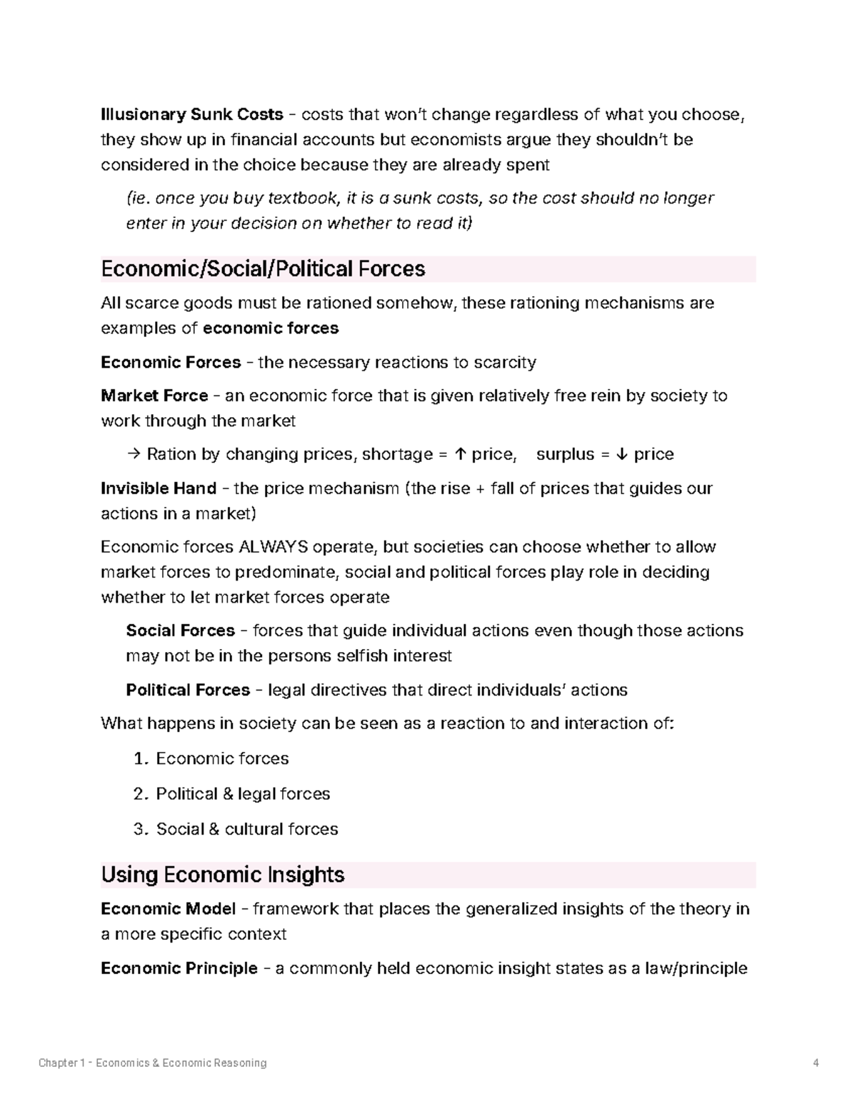 Econ 101: Chapter 1 - Economic Forces and Reasoning Notes - Studocu