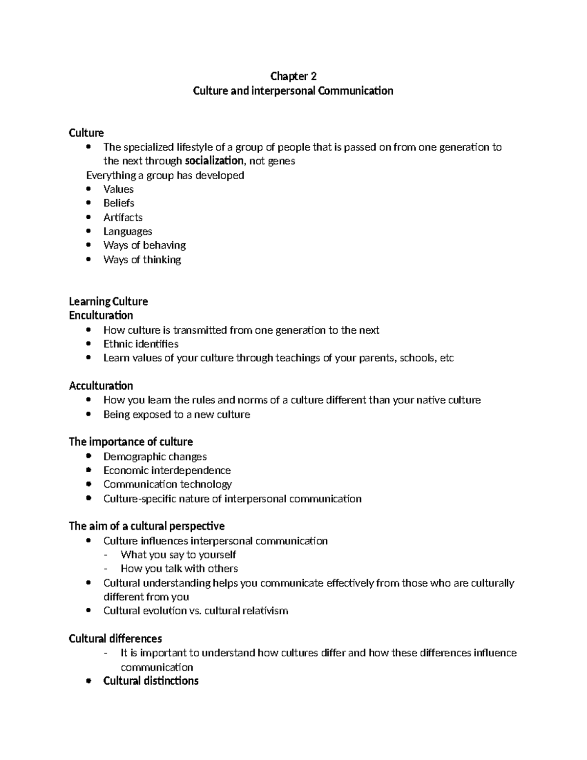 Chapter 2 - Chapter 2 Culture and interpersonal Communication Culture ...