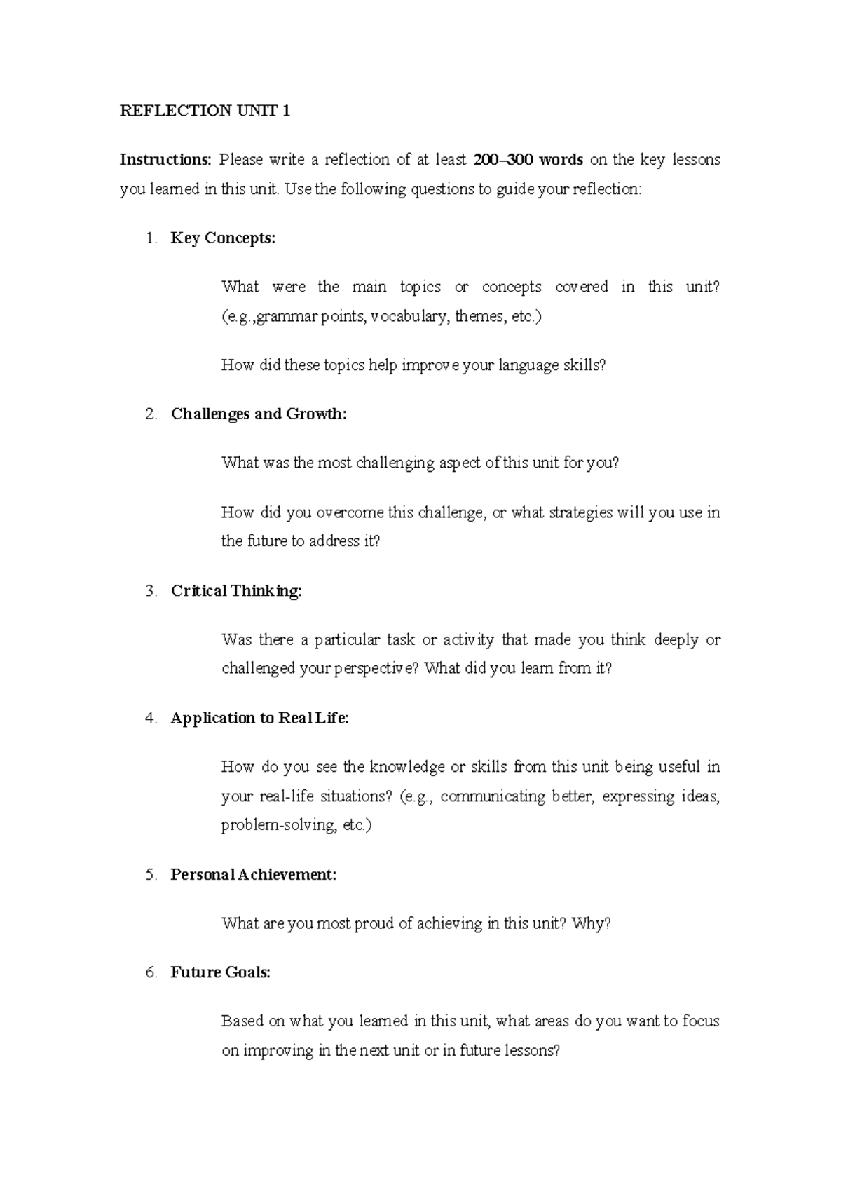 Reflection UNIT 1 - Deber - REFLECTION UNIT 1 Instructions: Please ...