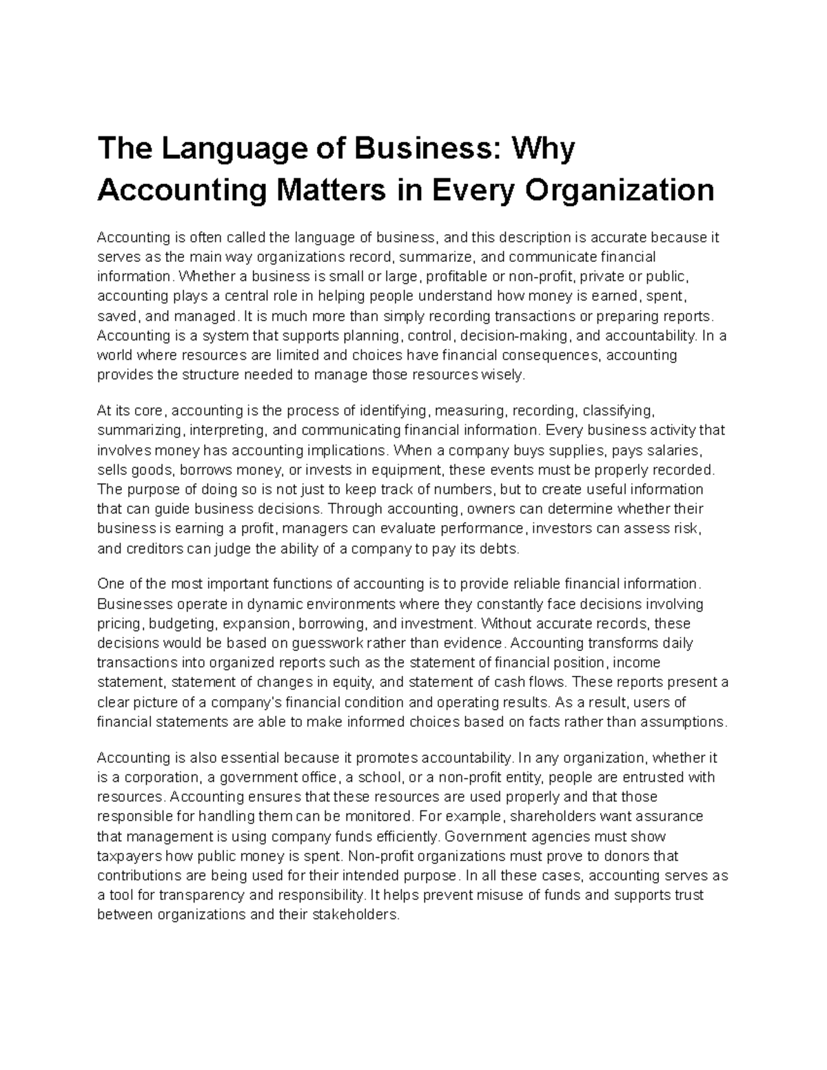 Accounting 101: The Essential Role of Accounting in Business - Studocu