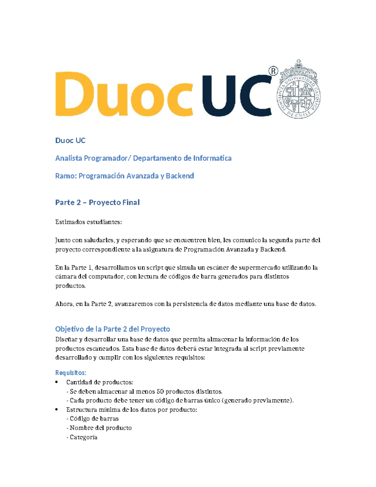 Proyecto Final Parte 2 - Programación Avanzada y Backend - Duoc UC ...