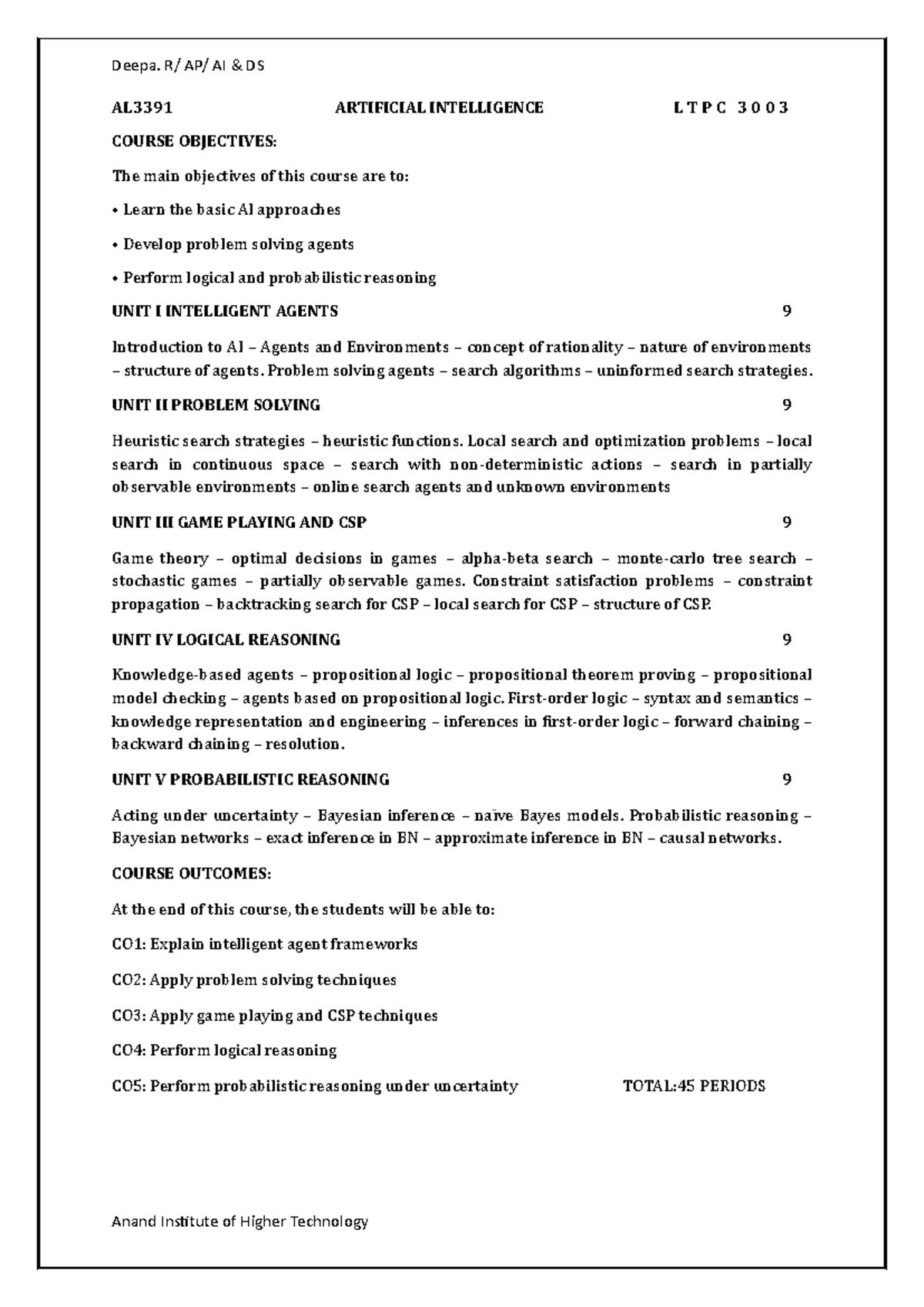 AI3391 Unit 1 Lecture Notes: Intelligent Agents and Problem Solving ...