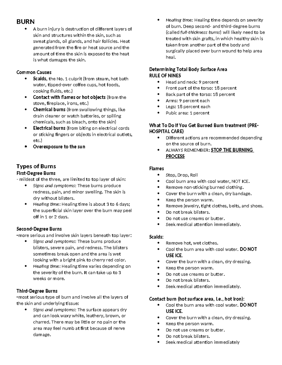 BURN - Comprehensive Guide to Burn Injuries and Treatments - Studocu