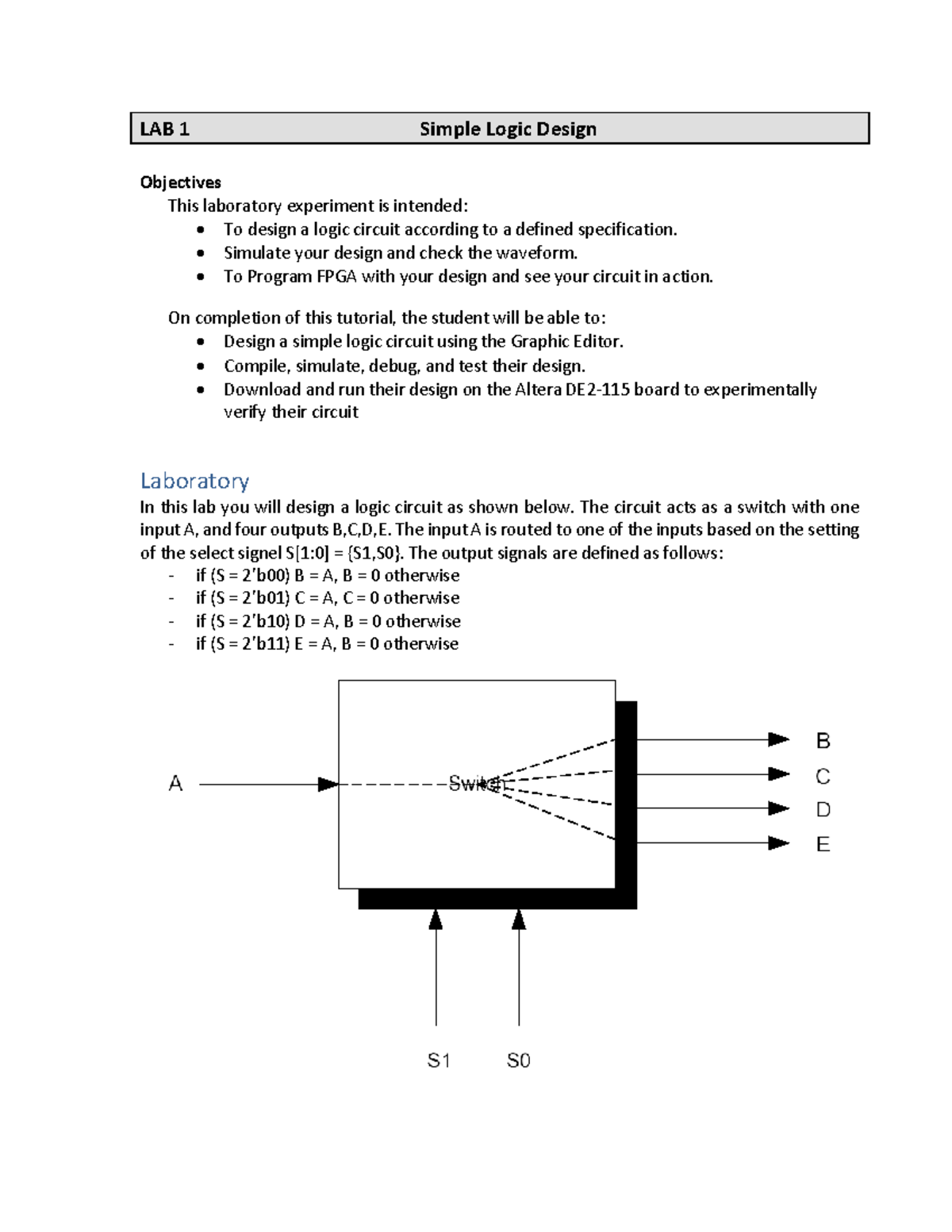 LAB 1 - Simple Logic Design and FPGA Implementation (CEG 2136) - Studocu