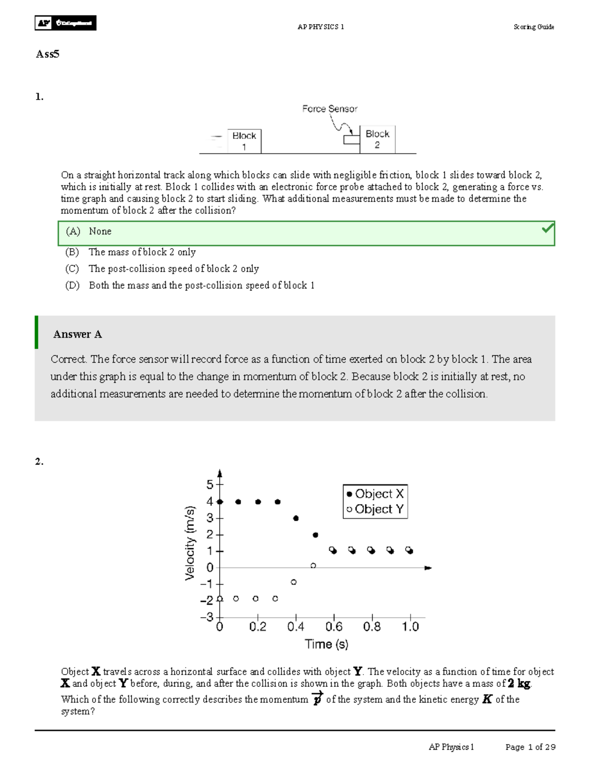 AP PHYSICS 1 Scoring Guide: Momentum and Collisions Ass5 - Studocu