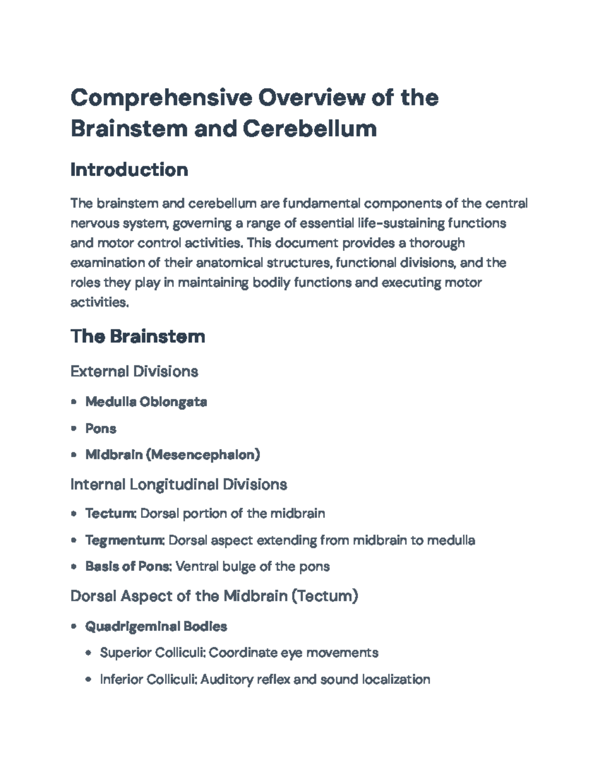Comprehensive Overview of the Brainstem and Cerebellum (Bio 101 ...