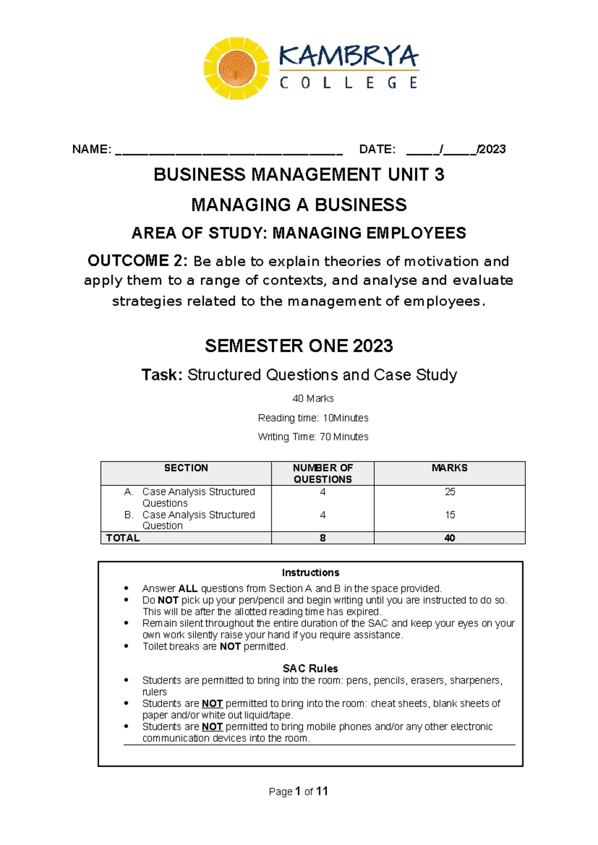 Unit 3 Business Management Trial Exam - Teaching Bubble 2023 - Studocu