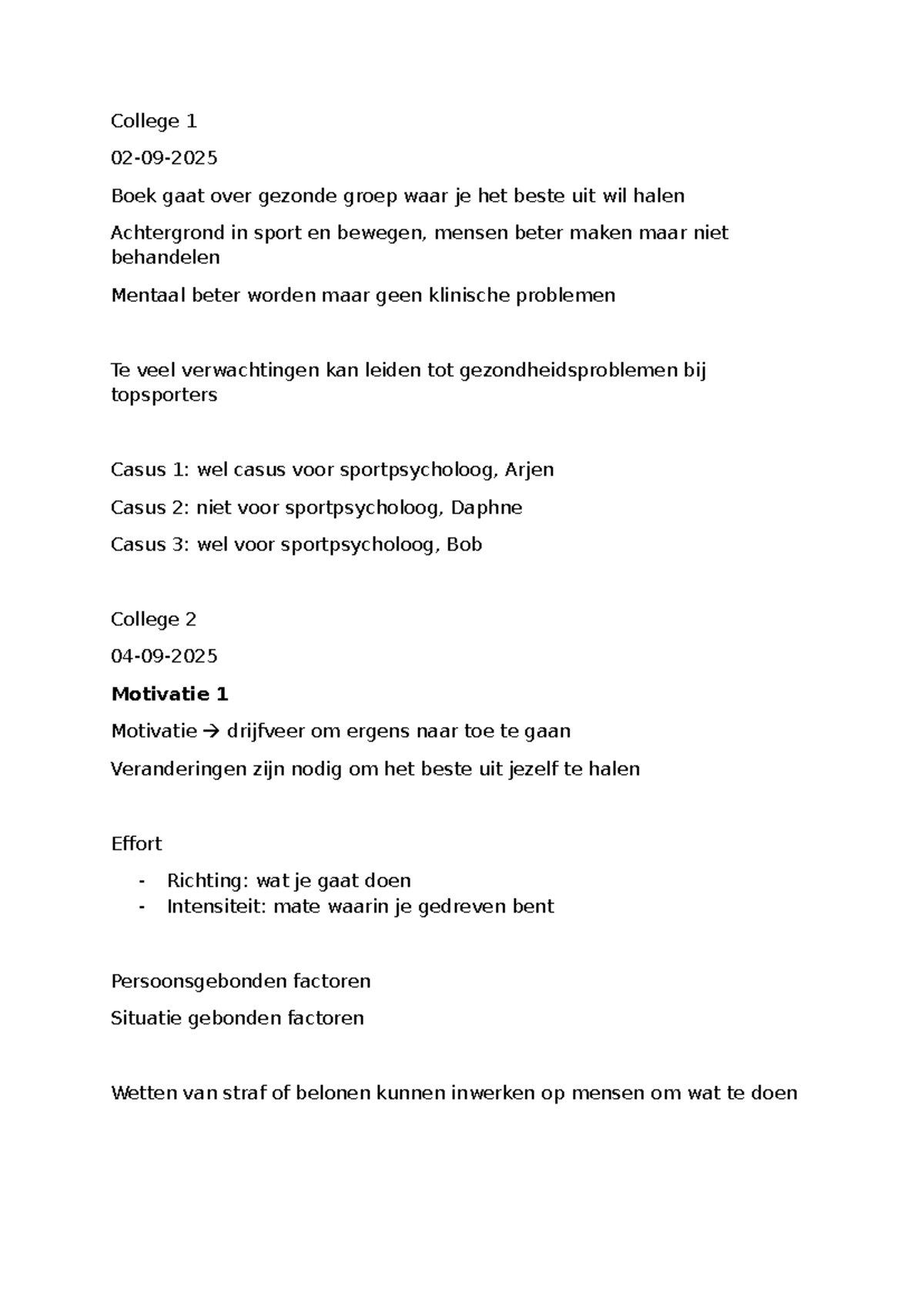Psychologie Beweging en Inspanning Hoorcolleges - College 1-6 ...