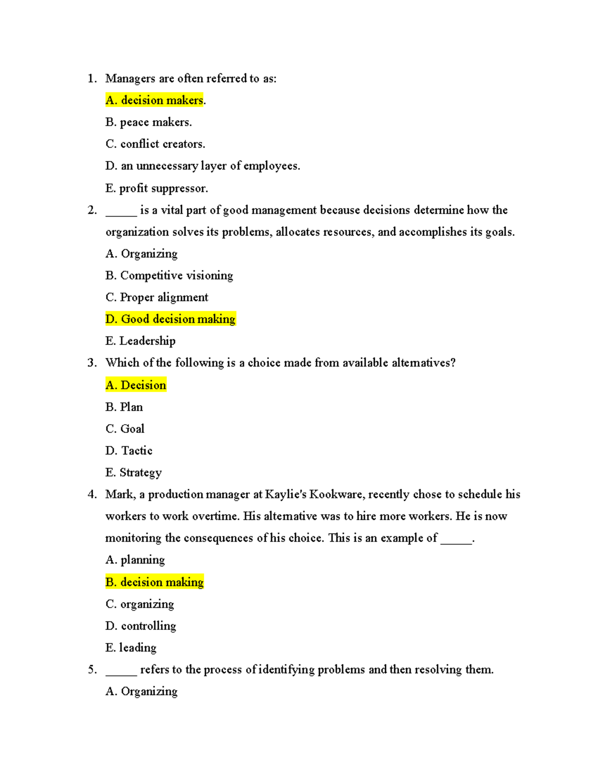 MGT-1 - Decision Making and Management Concepts Study Guide - Studocu